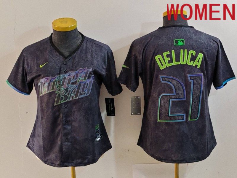 Women Tampa Bay Rays 21 Deluca Black City Edition Nike 2024 MLB Jersey style 1